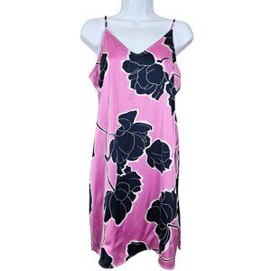 Womens Size XS Pink & Navy Floral Nightgown Slip Dress Adj Straps Soft Silky